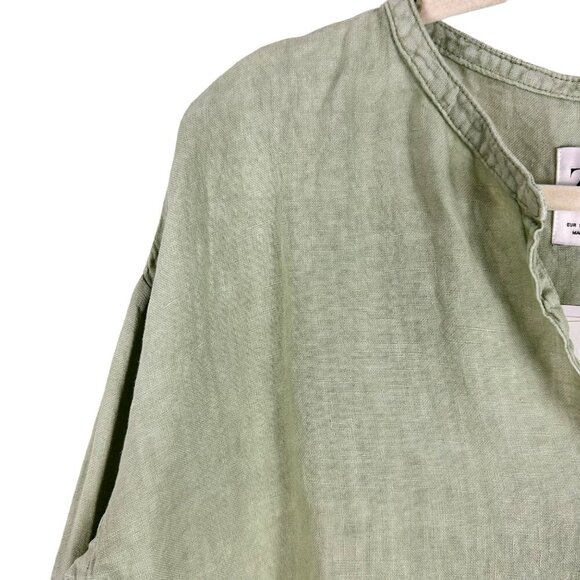 Zara Sage Green Oversized Linen Long Sleeve-Slit Blouse Size Small - Picture 5 of 15